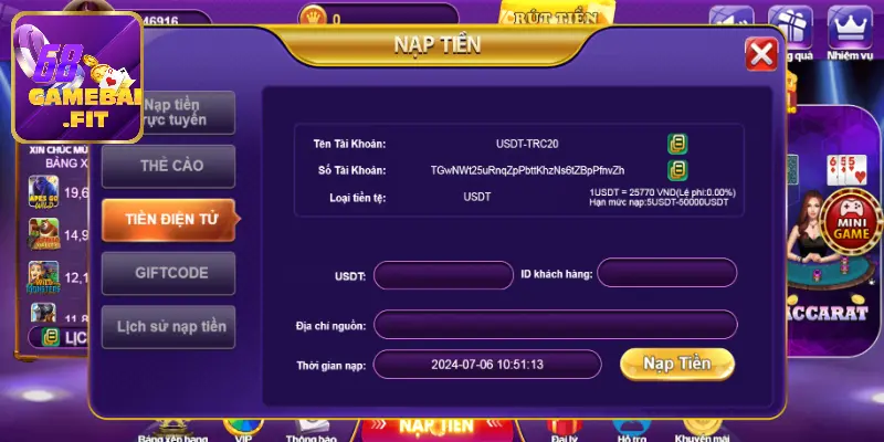 Nạp tiền 68 Game Bài